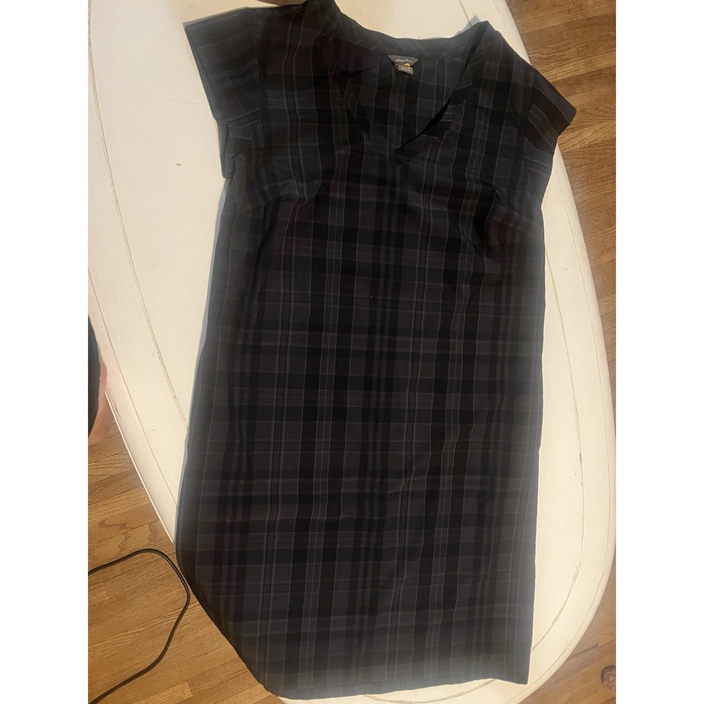 Eddie Bauer Womens Small Dark Plaid Sheath Dress Office Career Stretch Midi